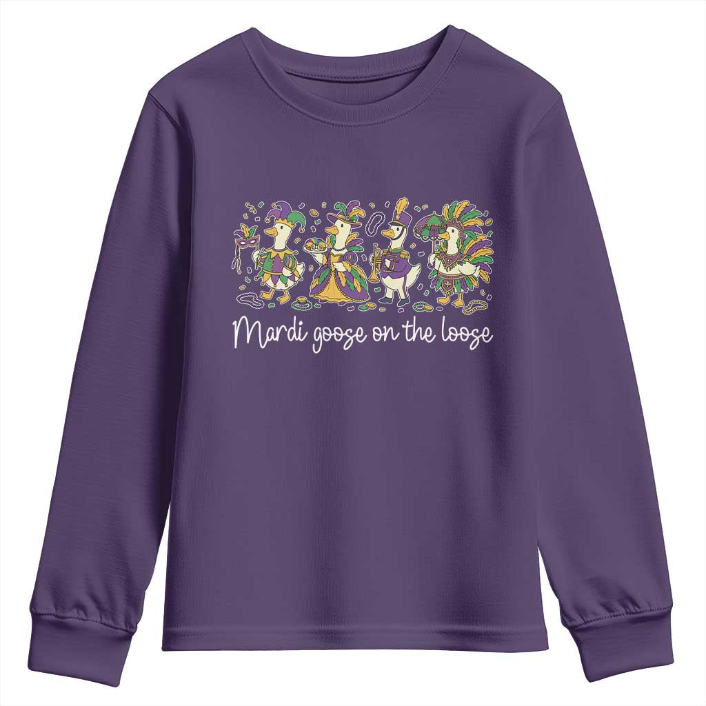 Goose Mardi Gras Youth Sweatshirt Funny Mardi Goose On The Loose New Orleans Carnival TS11 Purple Print Your Wear