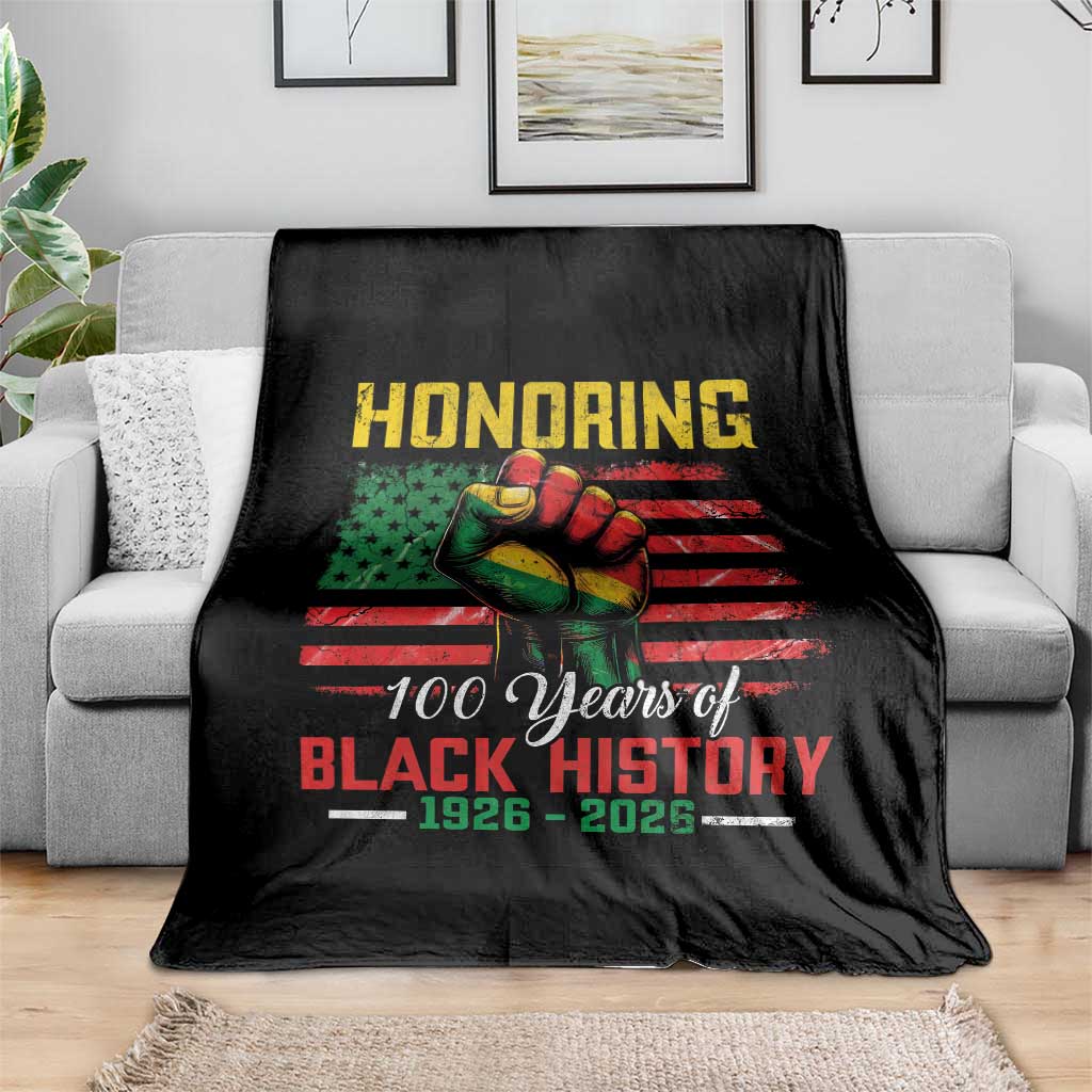 Honoring 100 Years Of Black History Throw Blanket Hand Fist Vintage American Flag TS11 Print Your Wear