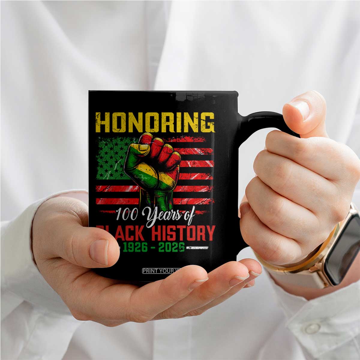 Honoring 100 Years Of Black History Coffee Mug Hand Fist Vintage American Flag TS11 Print Your Wear
