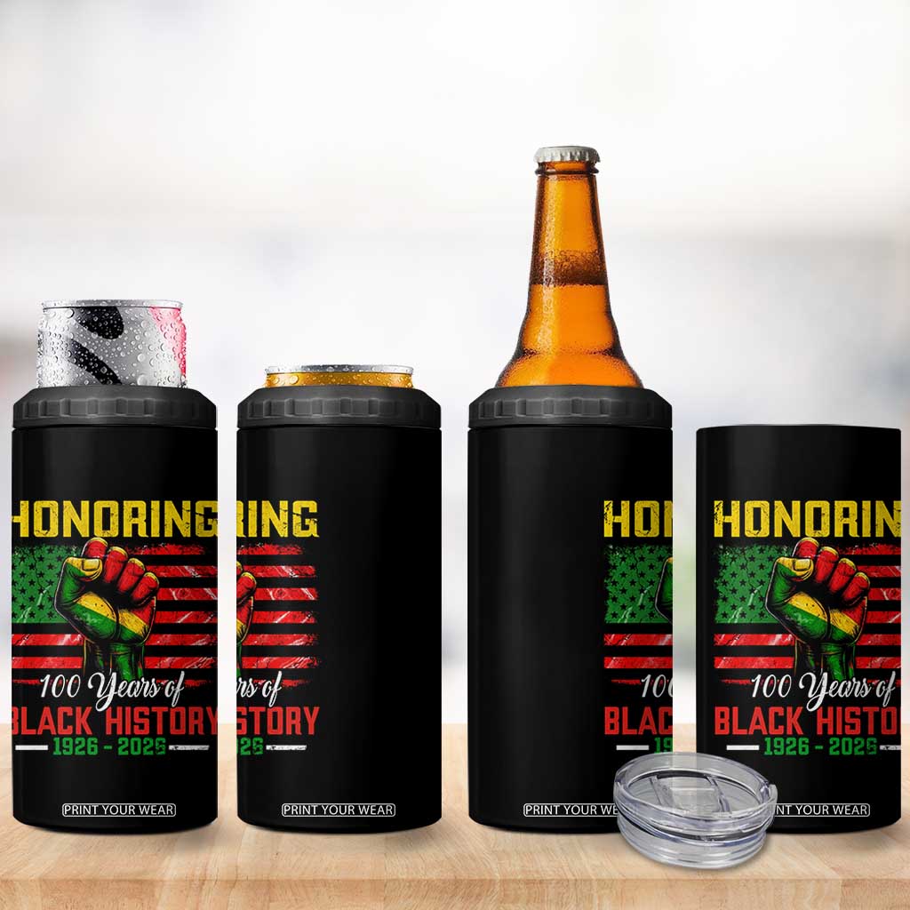 Honoring 100 Years Of Black History 4 in 1 Can Cooler Tumbler Hand Fist Vintage American Flag TS11 Print Your Wear