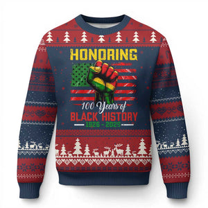 Honoring 100 Years Of Black History Ugly Christmas Sweater Hand Fist Vintage American Flag TS11 Navy Red Print Your Wear