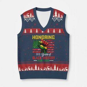 Honoring 100 Years Of Black History V-Neck Knit Sweater Vest Hand Fist Vintage American Flag TS11 Navy Red Print Your Wear