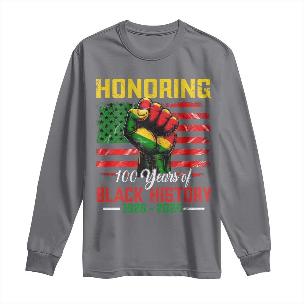 Honoring 100 Years Of Black History Long Sleeve Shirt Hand Fist Vintage American Flag TS11 Charcoal Print Your Wear