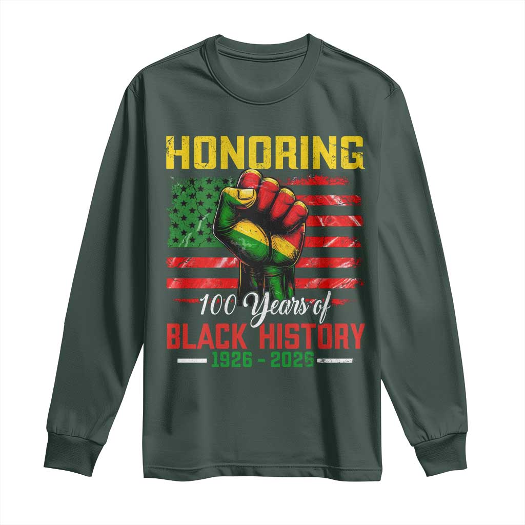Honoring 100 Years Of Black History Long Sleeve Shirt Hand Fist Vintage American Flag TS11 Dark Forest Green Print Your Wear