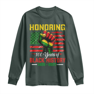 Honoring 100 Years Of Black History Long Sleeve Shirt Hand Fist Vintage American Flag TS11 Dark Forest Green Print Your Wear