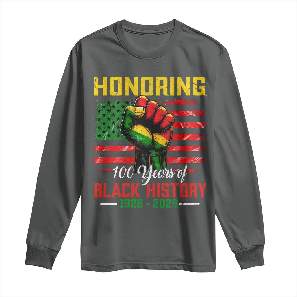 Honoring 100 Years Of Black History Long Sleeve Shirt Hand Fist Vintage American Flag TS11 Dark Heather Print Your Wear