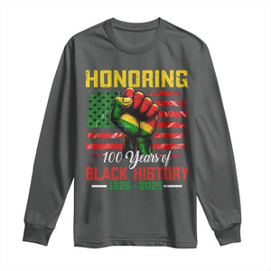 Honoring 100 Years Of Black History Long Sleeve Shirt Hand Fist Vintage American Flag TS11 Dark Heather Print Your Wear