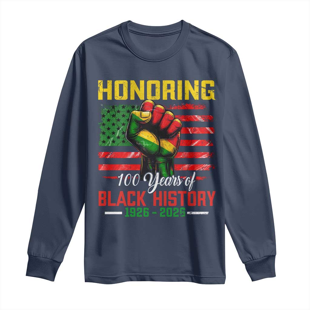 Honoring 100 Years Of Black History Long Sleeve Shirt Hand Fist Vintage American Flag TS11 Navy Print Your Wear