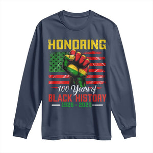 Honoring 100 Years Of Black History Long Sleeve Shirt Hand Fist Vintage American Flag TS11 Navy Print Your Wear