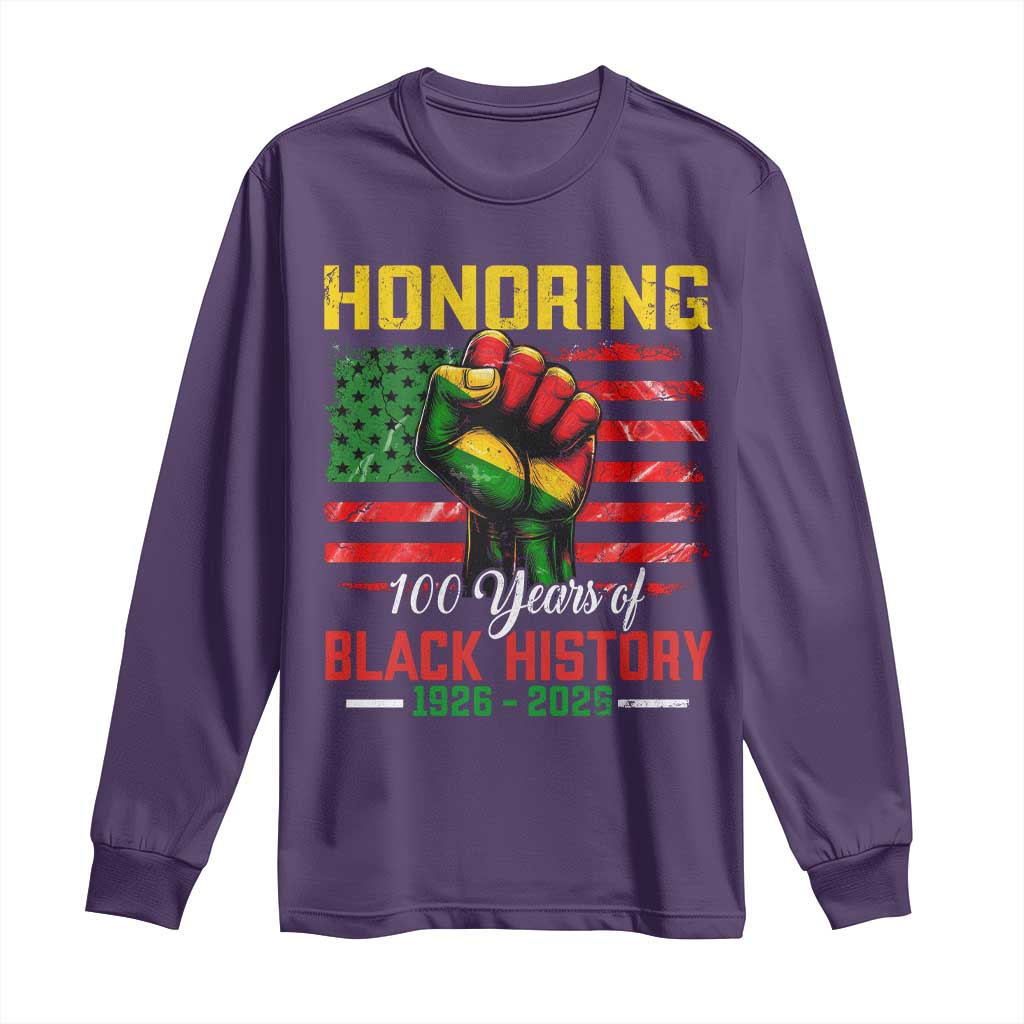 Honoring 100 Years Of Black History Long Sleeve Shirt Hand Fist Vintage American Flag TS11 Purple Print Your Wear