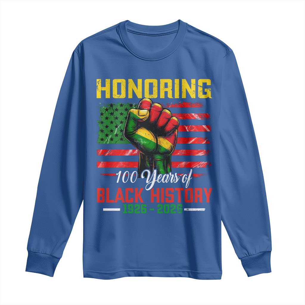 Honoring 100 Years Of Black History Long Sleeve Shirt Hand Fist Vintage American Flag TS11 Royal Blue Print Your Wear