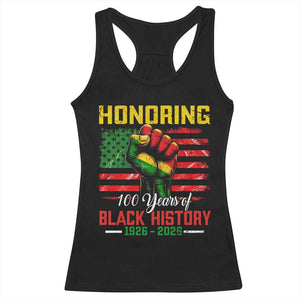 Honoring 100 Years Of Black History Racerback Tank Top Hand Fist Vintage American Flag TS11 Black Print Your Wear