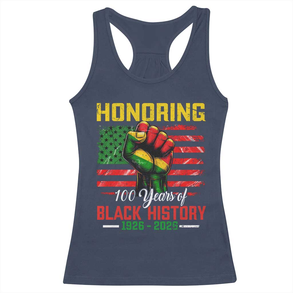 Honoring 100 Years Of Black History Racerback Tank Top Hand Fist Vintage American Flag TS11 Navy Print Your Wear