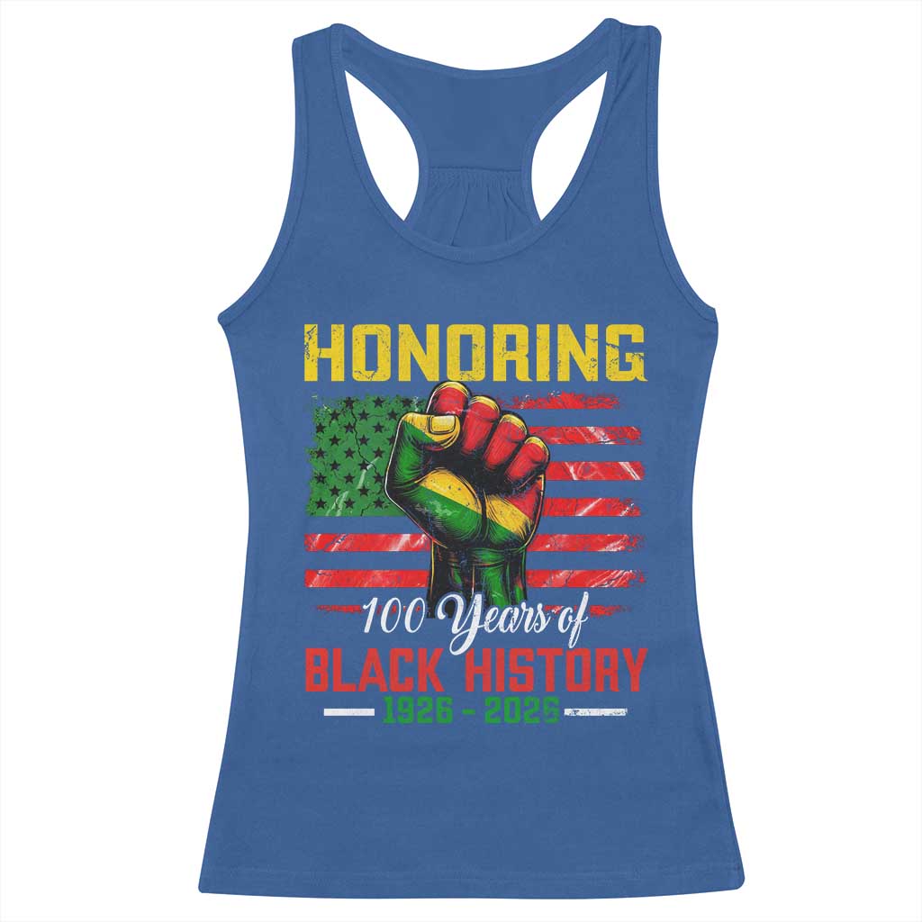 Honoring 100 Years Of Black History Racerback Tank Top Hand Fist Vintage American Flag TS11 Royal Blue Print Your Wear