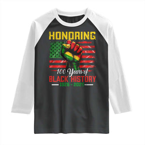 Honoring 100 Years Of Black History Raglan Shirt Hand Fist Vintage American Flag TS11 Black White Print Your Wear