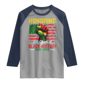 Honoring 100 Years Of Black History Raglan Shirt Hand Fist Vintage American Flag TS11 Sport Gray Navy Print Your Wear