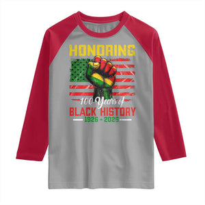 Honoring 100 Years Of Black History Raglan Shirt Hand Fist Vintage American Flag TS11 Sport Gray Red Print Your Wear