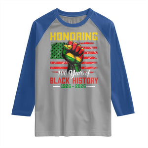 Honoring 100 Years Of Black History Raglan Shirt Hand Fist Vintage American Flag TS11 Sport Gray Royal Print Your Wear