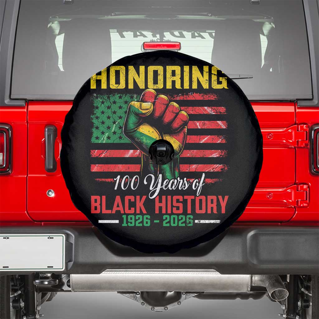 Honoring 100 Years Of Black History Spare Tire Cover Hand Fist Vintage American Flag TS11 Black Print Your Wear