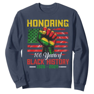 Honoring 100 Years Of Black History Sweatshirt Hand Fist Vintage American Flag TS11 Navy Print Your Wear