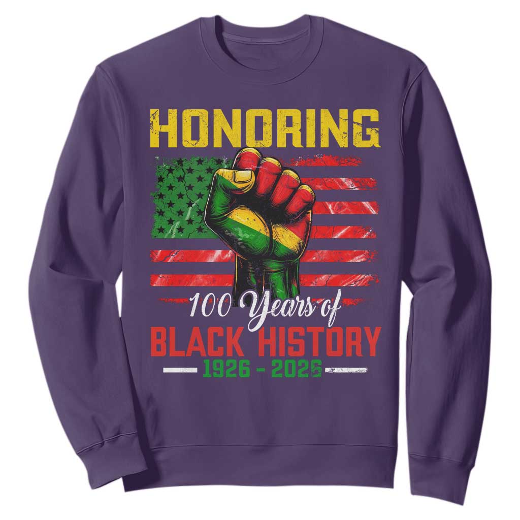 Honoring 100 Years Of Black History Sweatshirt Hand Fist Vintage American Flag TS11 Purple Print Your Wear