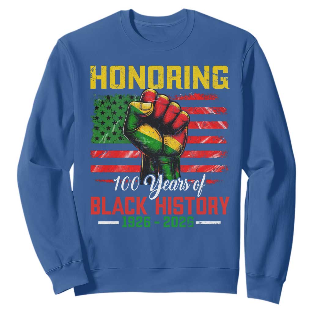 Honoring 100 Years Of Black History Sweatshirt Hand Fist Vintage American Flag TS11 Royal Blue Print Your Wear