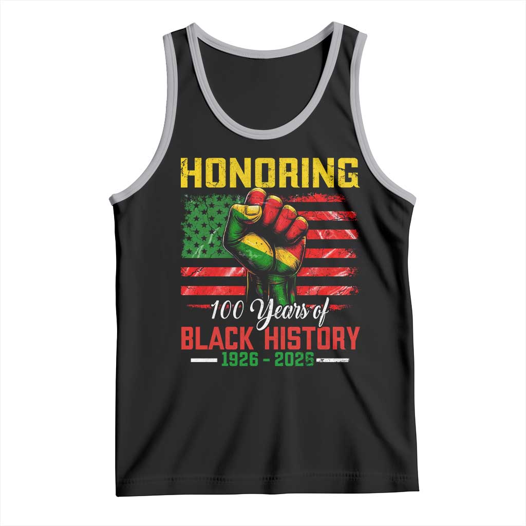 Honoring 100 Years Of Black History Tank Top Hand Fist Vintage American Flag TS11 Black Athletic Heather Print Your Wear