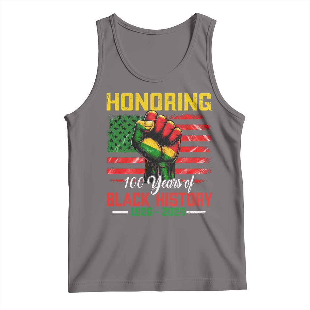 Honoring 100 Years Of Black History Tank Top Hand Fist Vintage American Flag TS11 Deep Heather Print Your Wear