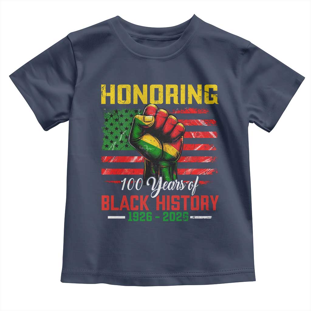 Honoring 100 Years Of Black History Toddler T Shirt Hand Fist Vintage American Flag TS11 Navy Print Your Wear