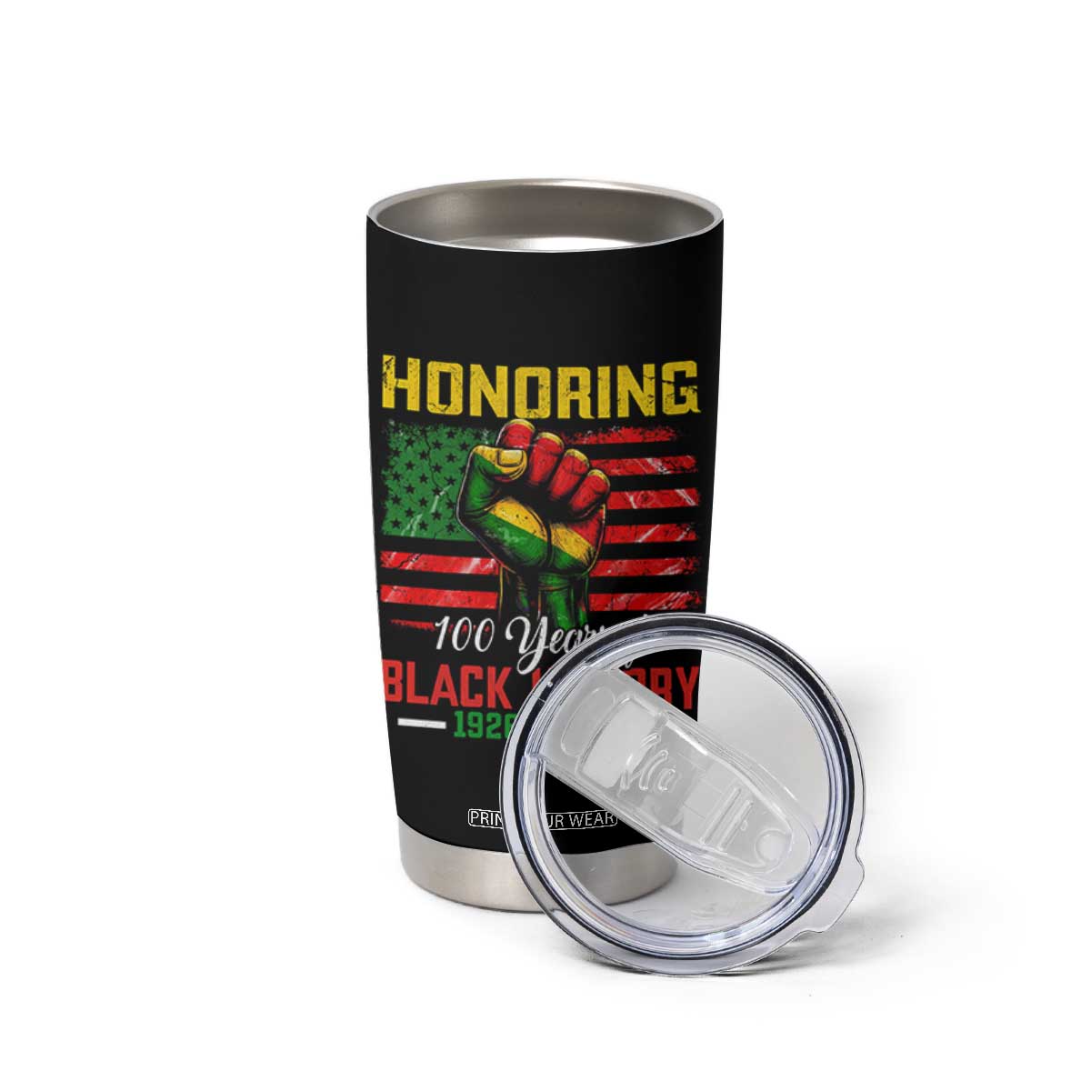 Honoring 100 Years Of Black History Tumbler Cup Hand Fist Vintage American Flag TS11 Print Your Wear