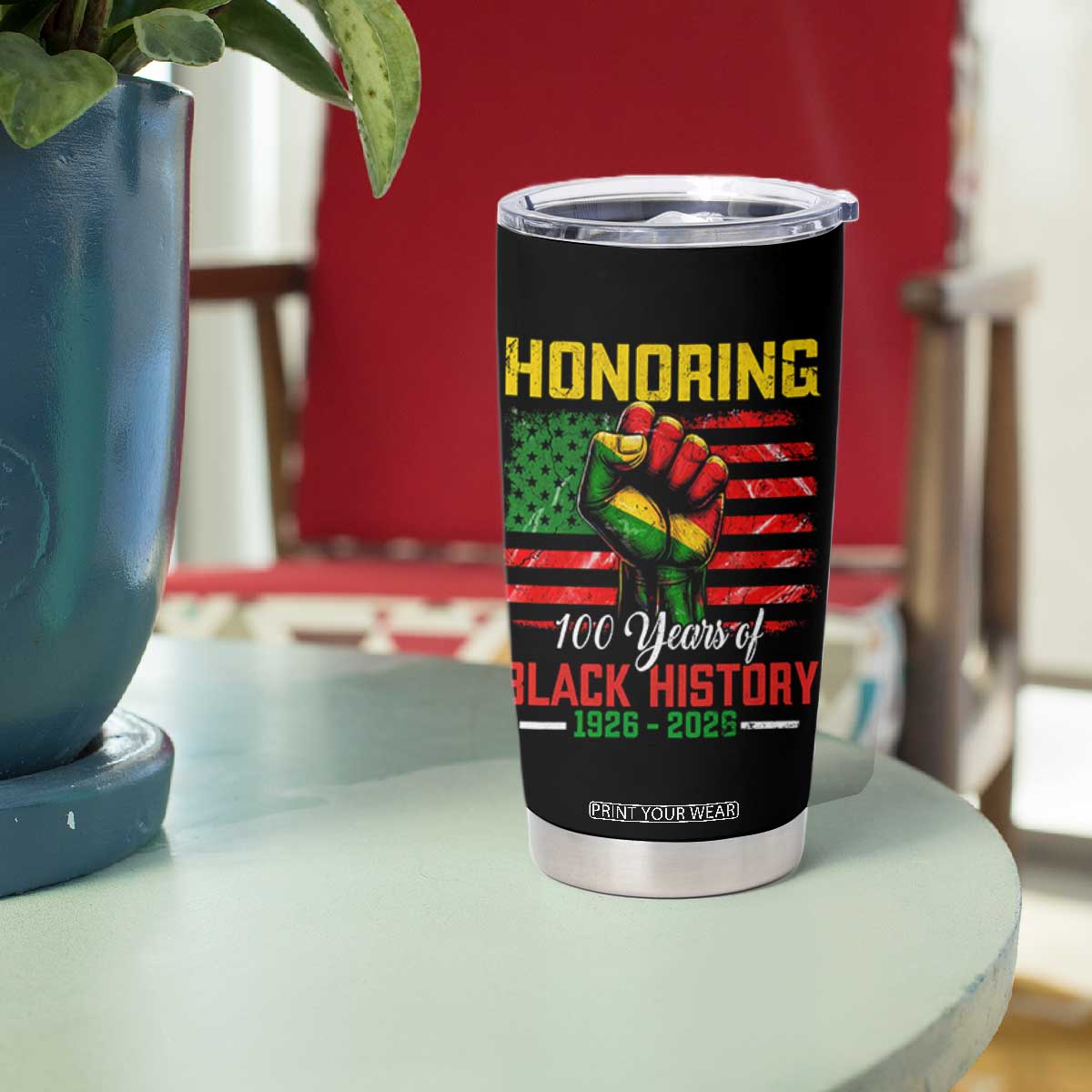 Honoring 100 Years Of Black History Tumbler Cup Hand Fist Vintage American Flag TS11 Print Your Wear