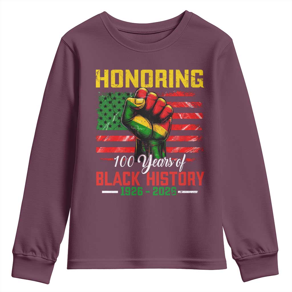 Honoring 100 Years Of Black History Youth Sweatshirt Hand Fist Vintage American Flag TS11 Maroon Print Your Wear