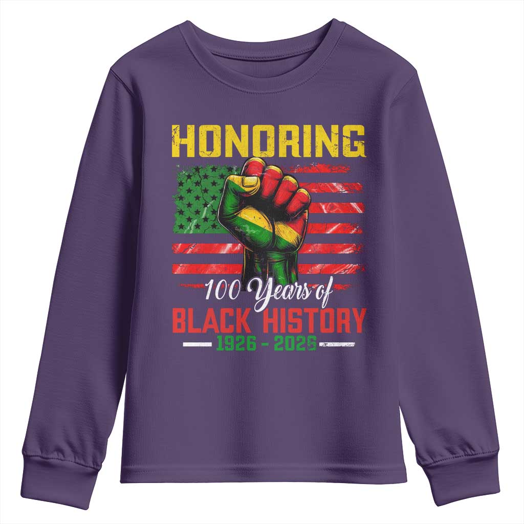 Honoring 100 Years Of Black History Youth Sweatshirt Hand Fist Vintage American Flag TS11 Purple Print Your Wear