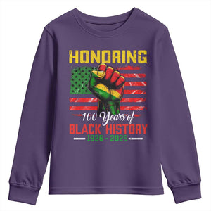 Honoring 100 Years Of Black History Youth Sweatshirt Hand Fist Vintage American Flag TS11 Purple Print Your Wear