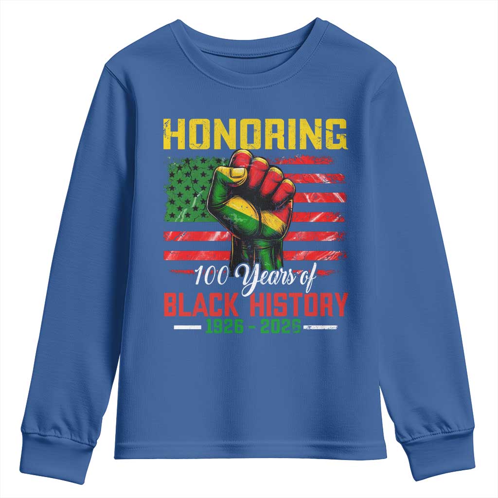 Honoring 100 Years Of Black History Youth Sweatshirt Hand Fist Vintage American Flag TS11 Royal Blue Print Your Wear