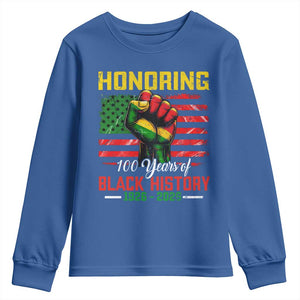 Honoring 100 Years Of Black History Youth Sweatshirt Hand Fist Vintage American Flag TS11 Royal Blue Print Your Wear