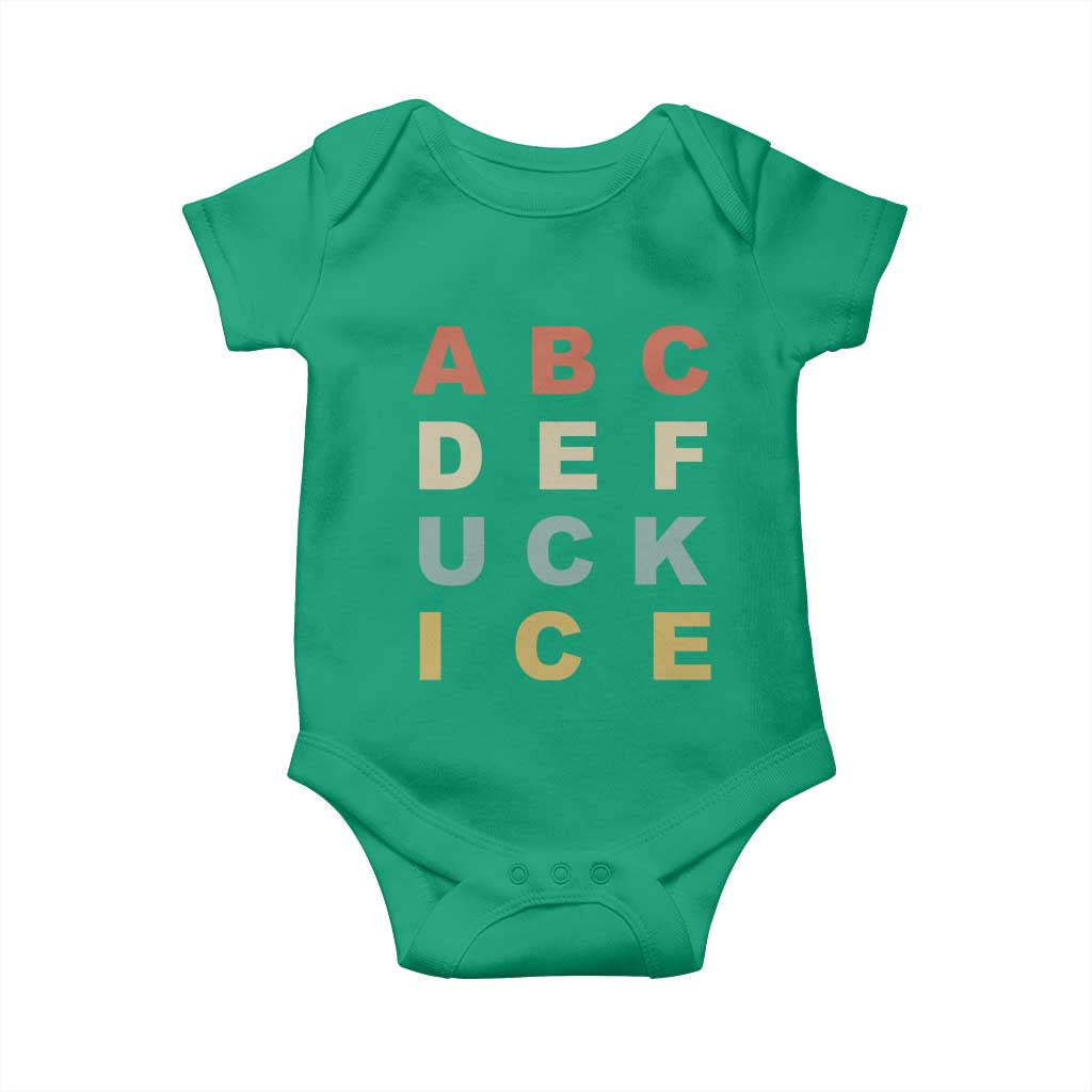 Funny Fuck Ice Protest Resistance Baby Onesie Political Retro Alphabet Graphic TS11 Irish Green Print Your Wear