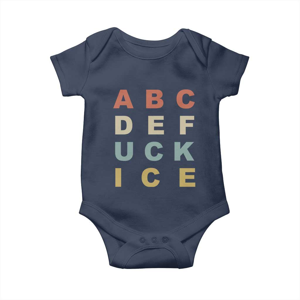 Funny Fuck Ice Protest Resistance Baby Onesie Political Retro Alphabet Graphic TS11 Navy Print Your Wear