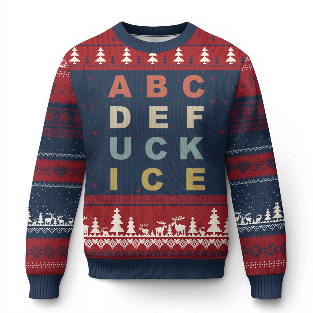 Funny Fuck Ice Protest Resistance Ugly Christmas Sweater Political Retro Alphabet Graphic TS11 Navy Red Print Your Wear