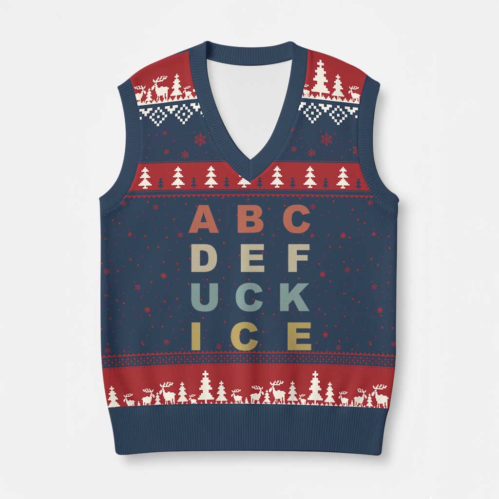 Funny Fuck Ice Protest Resistance V-Neck Knit Sweater Vest Political Retro Alphabet Graphic TS11 Navy Red Print Your Wear