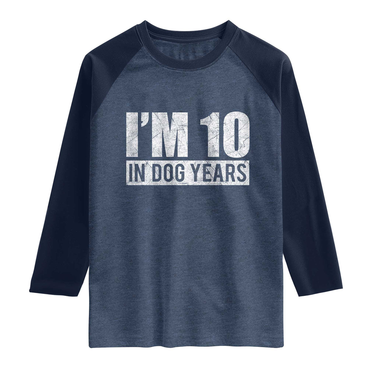 70th Birthday Funny I Am 10 In Dog Years Raglan Shirt 70 Years Old Gifts TS11 Heather Denim Navy Print Your Wear