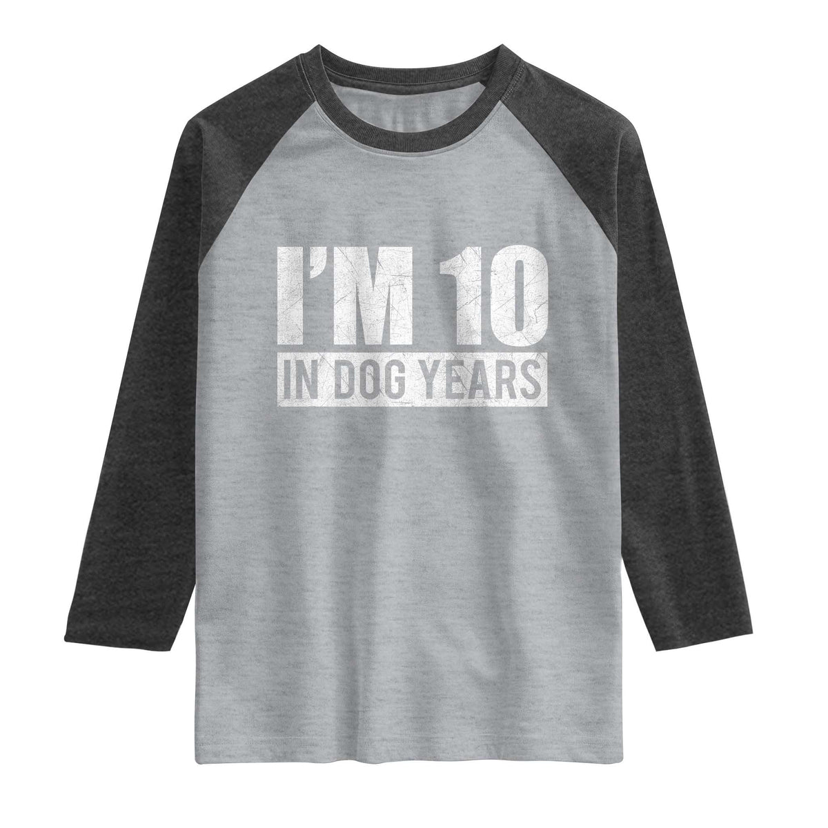 70th Birthday Funny I Am 10 In Dog Years Raglan Shirt 70 Years Old Gifts TS11 Heather Gray Heather Charcoal Print Your Wear