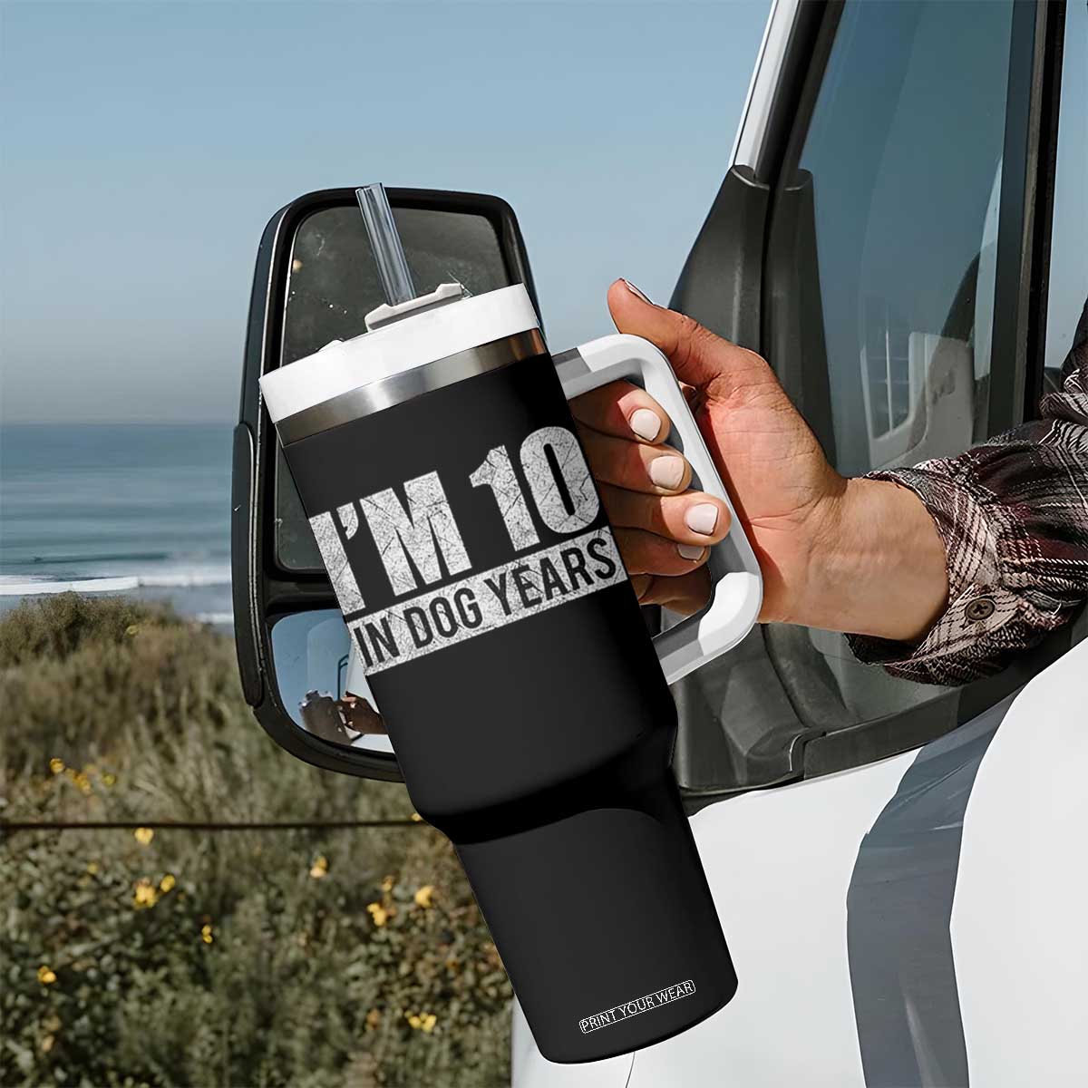 70th Birthday Funny I Am 10 In Dog Years Tumbler With Handle 70 Years Old Gifts TS11 Print Your Wear