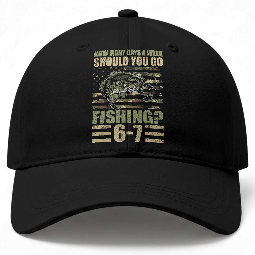 Fishing 67 Meme Baseball Cap How Many Days A Week Should You Go Fishing Camo Flag TS11 Print Your Wear