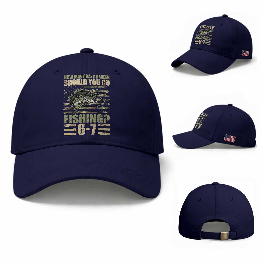 Fishing 67 Meme Baseball Cap How Many Days A Week Should You Go Fishing Camo Flag TS11 Baseball Cap Universal Fit Dark Blue Print Your Wear