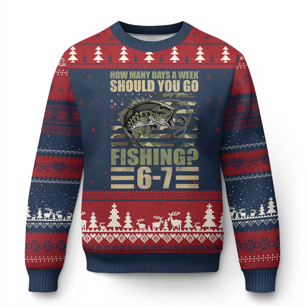 Fishing 67 Meme Ugly Christmas Sweater How Many Days A Week Should You Go Fishing Camo Flag TS11 Navy Red Print Your Wear