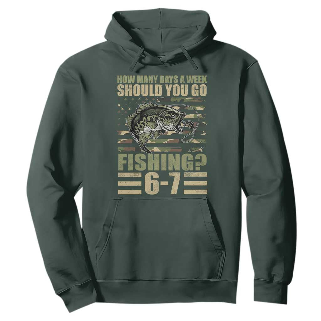 Fishing 67 Meme Hoodie How Many Days A Week Should You Go Fishing Camo Flag TS11 Dark Forest Green Print Your Wear