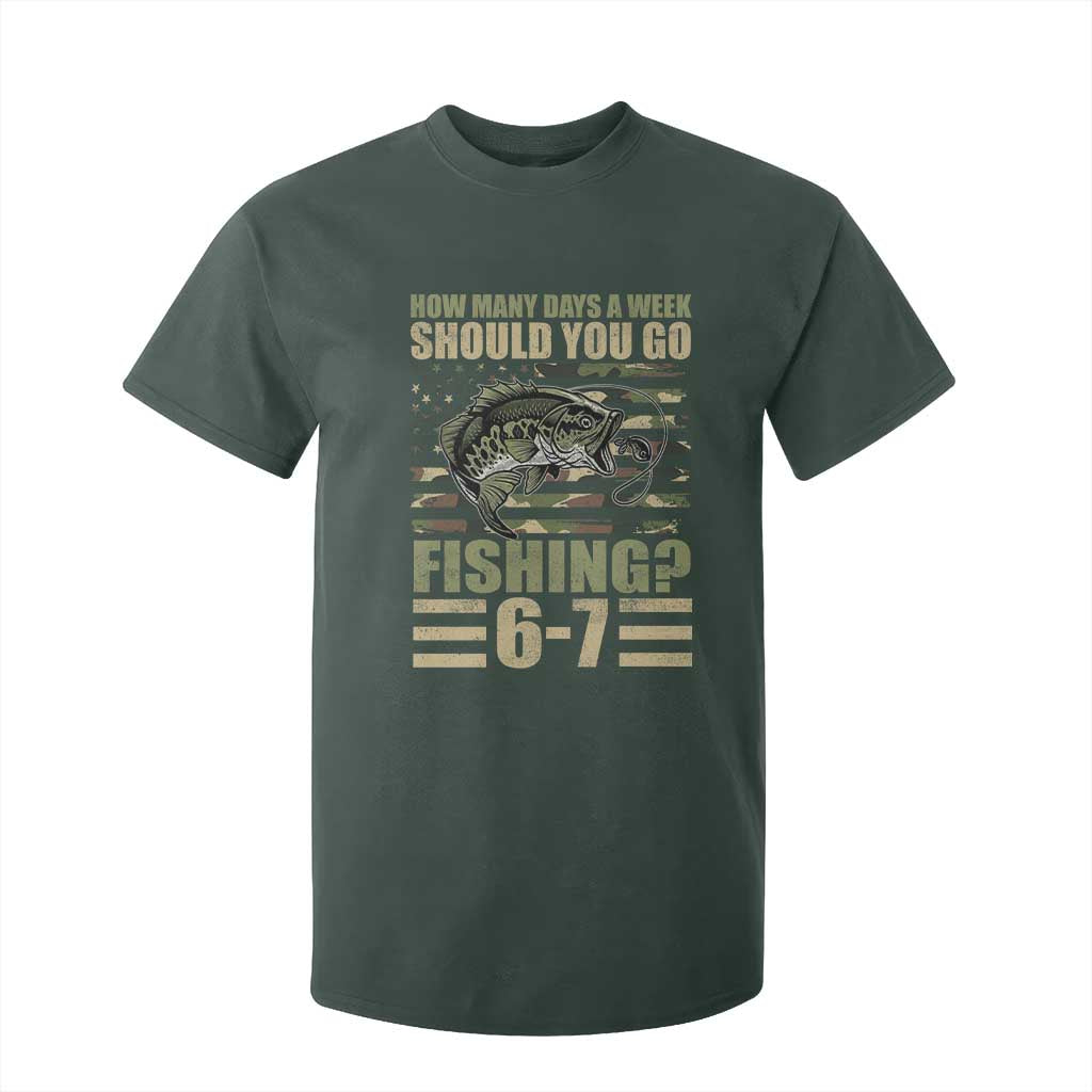Fishing 67 Meme T Shirt For Kid How Many Days A Week Should You Go Fishing Camo Flag TS11 Dark Forest Green Print Your Wear