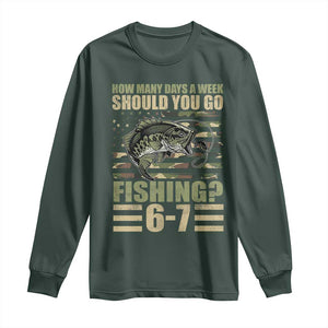 Fishing 67 Meme Long Sleeve Shirt How Many Days A Week Should You Go Fishing Camo Flag TS11 Dark Forest Green Print Your Wear