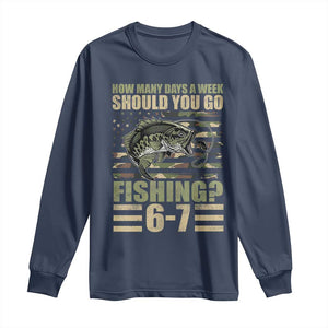 Fishing 67 Meme Long Sleeve Shirt How Many Days A Week Should You Go Fishing Camo Flag TS11 Navy Print Your Wear